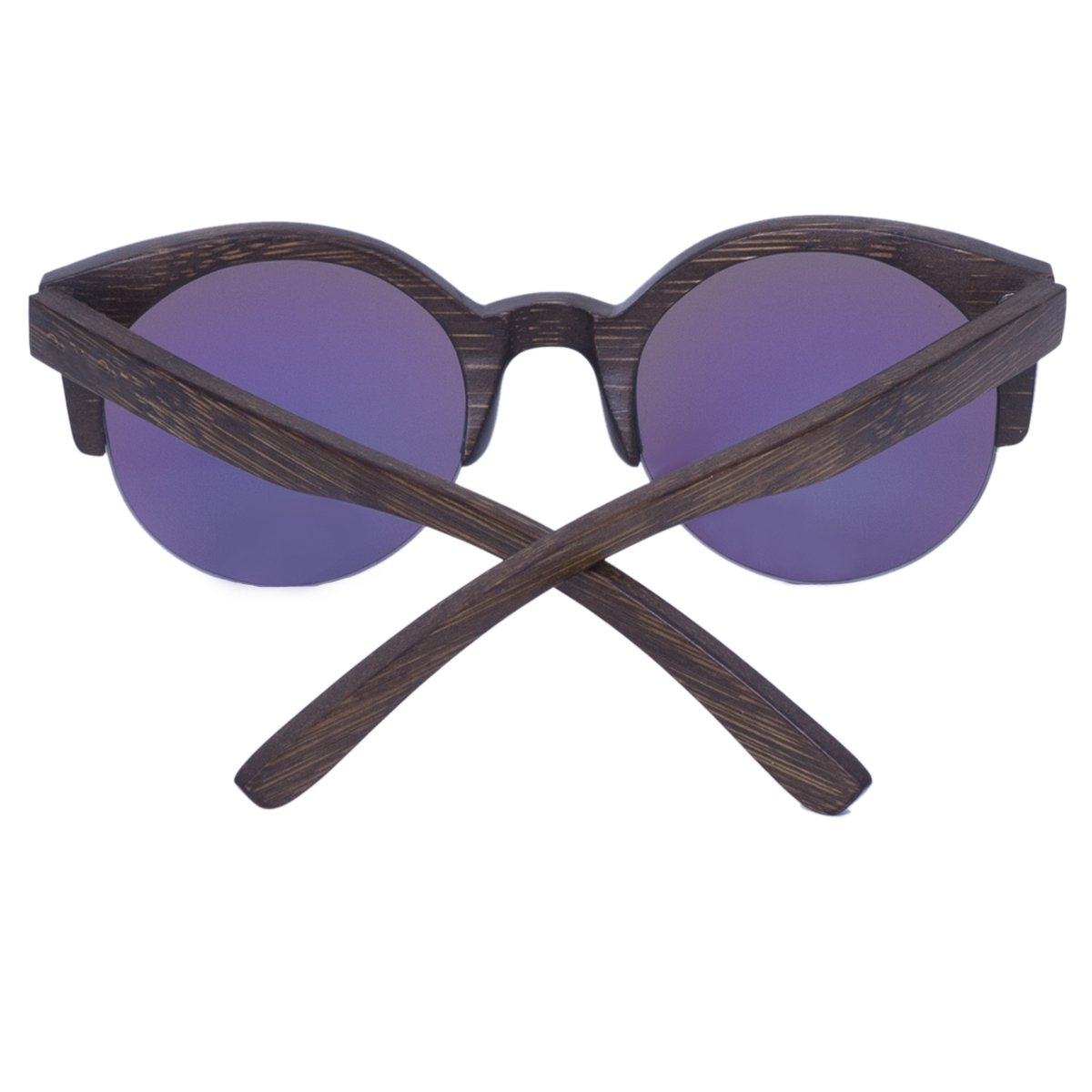 WISH CLUB Half Frame Round Wood Sunglasses Unisex Classic Mirrored Floating Vintage 60s Glasses(Green)