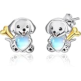 Dreamboat Cute Animal Stud Earrings Sterling Silver Hypoallergenic Sensitive Ears Moonstone Heart Earring Fashion Jewelry Gifts for Women Wife Daughter Grandkids Her