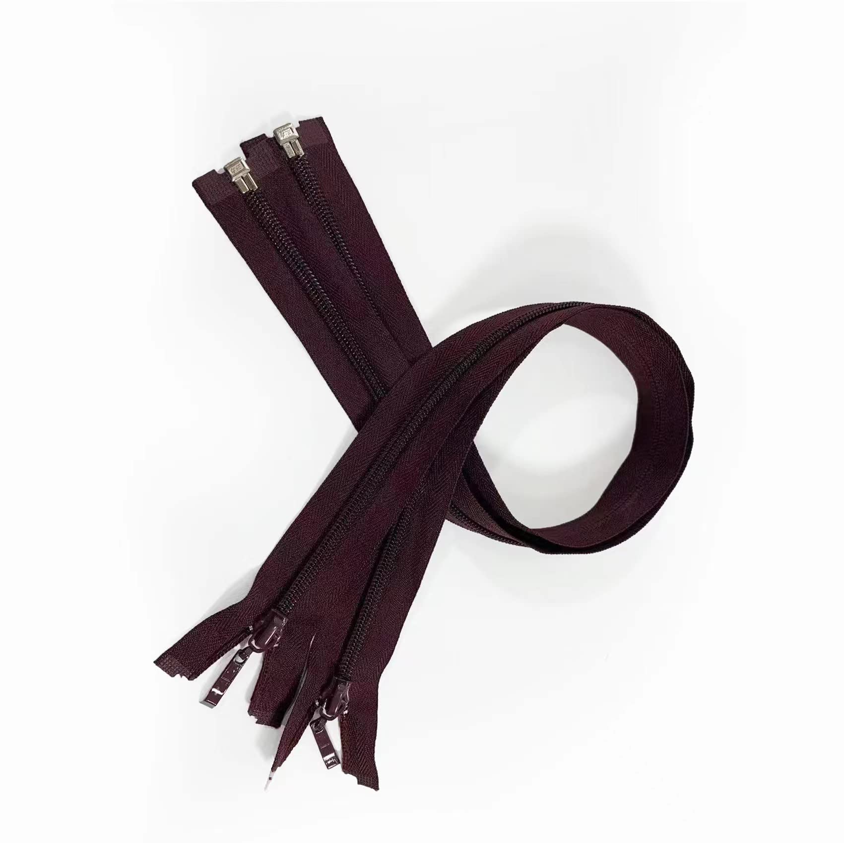 Pack of 2 50cm Nylon Zippers for Sewing #5, with Elephant Paw Puller, 11 Colors, for Sewing on Clothes, Fabrics, Dresses, Jackets, Crafts, (304, 50cm)