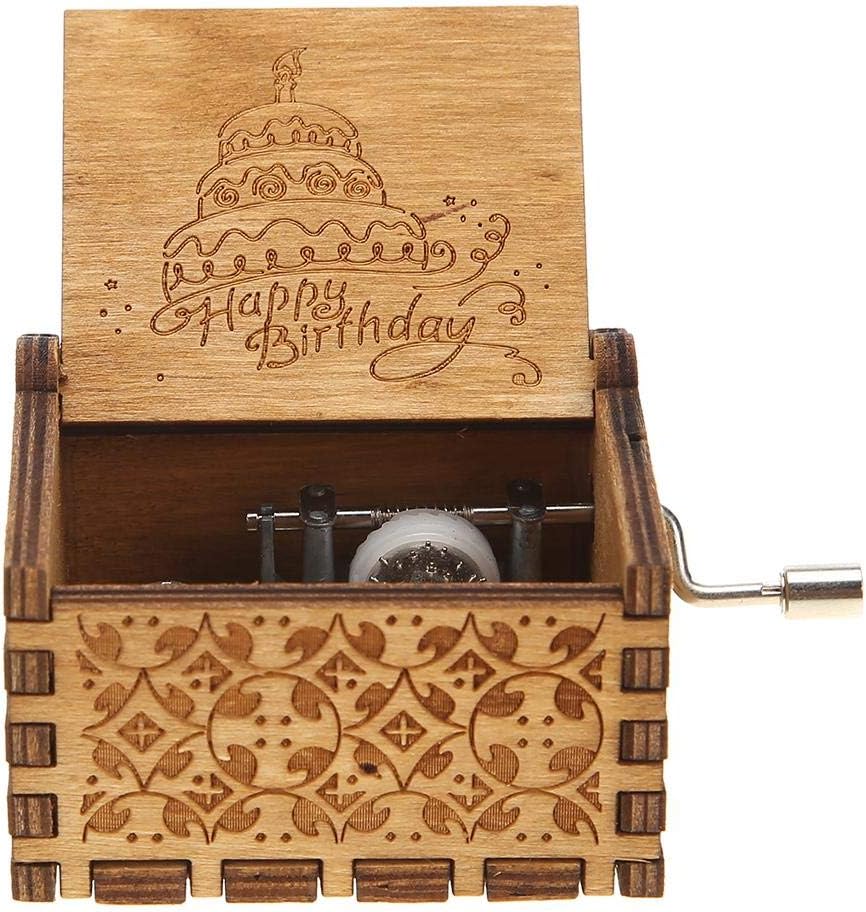 Housesczar Antique Carved Wood Music Box Retro Ancient Hand Crank Music Case Birthday Gifts Ornament Decoration