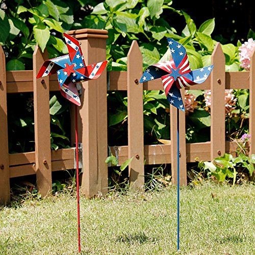 YK Decor 2pcs Patriotic Stars and Stripes American Flag Pin Wheels Wind Spinners 4th of July Yard Garden Decor (20")