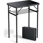 Anbte 2ft Folding Camping Table, 3 Adjustable Height Max 29.5", 23" x 16" | Aluminum Small Folding Table with Storage Net &amp;Portable Handle, Lightweight,for Travel Outdoor Beach Picnic Camping, Black