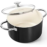MICHELANGELO Ceramic Stock Pot with Lid, 6 Quart Pot with Nonstick Coating, Induction Cooking Pot for Induction and All Stovetops - 6QT, Black