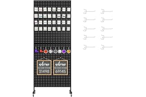 UPPCASIR Pegboard Display Stand with Wheels, Metal Jewelry and Key Ring Retail Display Racks with 100 Hooks, Vendor Display for Selling Accessories, Retail Display Racks, 2 X 5.3 Ft (Black)