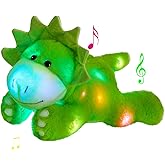 Glow Guards 15'' Light up Music Green Dinosaur Stuffed Animal Singing LED Triceratops Soft Plush Toy Pillow with Night Lights Birthday Children's Day Gifts for Toddler Kids
