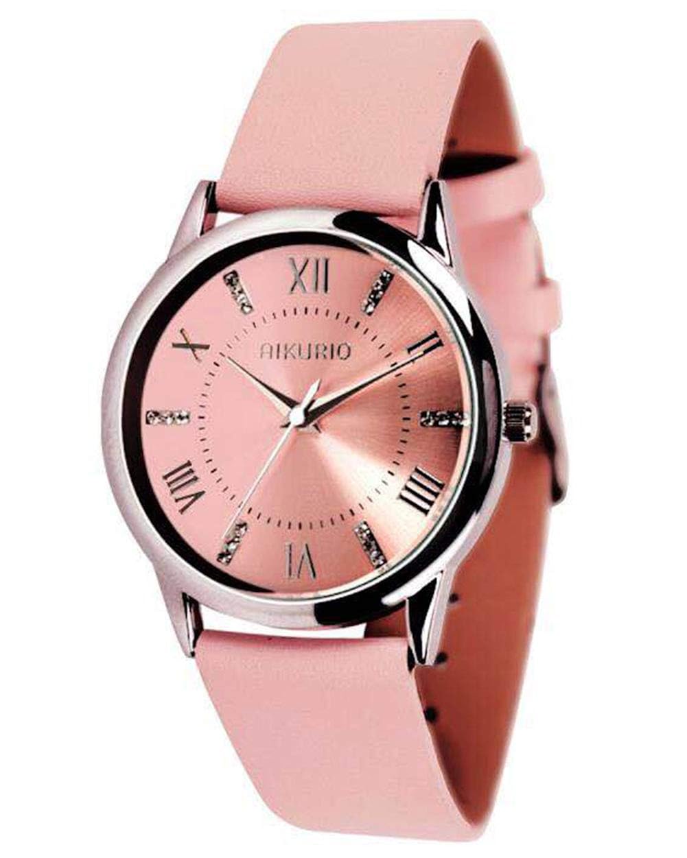 AIKURIO Women's Wrist Watch Analog Quartz with Leather Strap and Crystal Dial 30M Waterproof