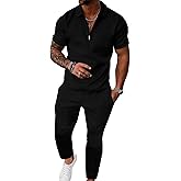 UOUA Mens Sweat Suits Set Tracksuit 2 Piece Outfits Short Sleeve Casual Sweatshirt & Loose Jogging Pants