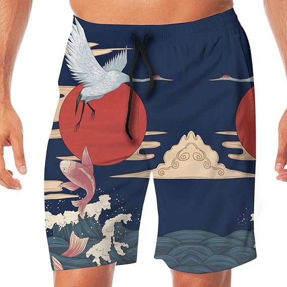 Amazon Co Jp ショートパンツ カジュアル メンズスイムトランクス 通気速乾性 浮世絵 鯉が竜 丹頂鶴 プリント ビーチショーツ 夏ボードショーツ 街着 ビーチ 海パン サーフパンツ お兄系 ファッション 水着 ラインパンツ 調整可能 カジュアル 人気 短パン 服