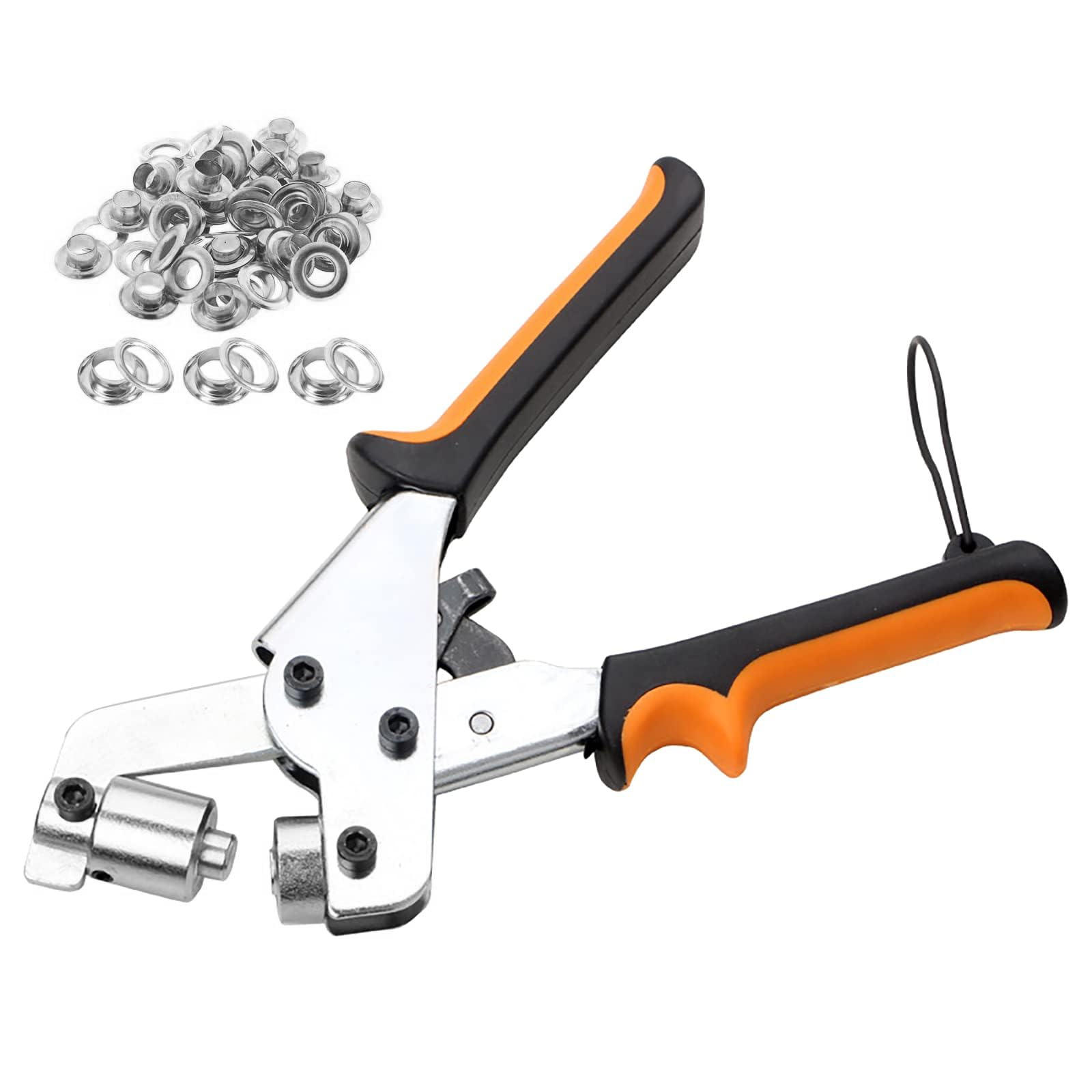 YOYIAG Portable Eyelet Punch Kit: 10MM Magnetic Handheld Hole Punch Pliers Portable Eye Grommet Machine, with 500 Silver Grommets of 3/8inch(10mm) Eyelet Punch for Belts, Crafts, Rubber, Poster
