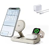 THREEKEY 3 in 1 iPhone 17 Charging Station,MagSafe Charger Compatible, Qi2 25W MFi Certified Wireless Charger Stand for iPhone 17/16/15/14/13/12, Apple Watch, AirPods(45W Adapter Included)
