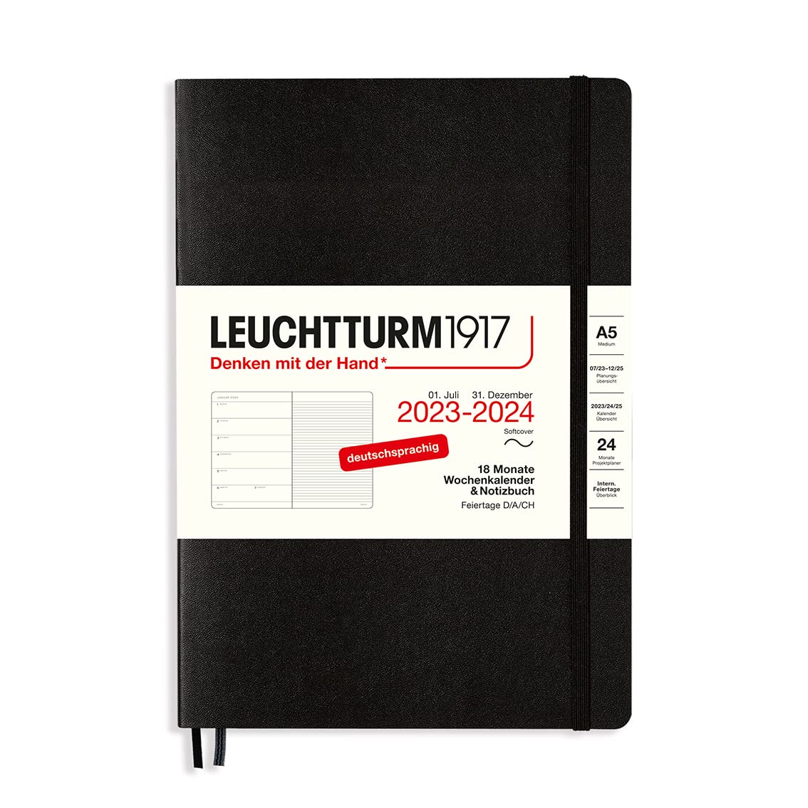 LEUCHTTURM1917 367865 Weekly Calendar & Notebook Softcover Medium (A5) 2024, 18 Months, Black, German — image 1