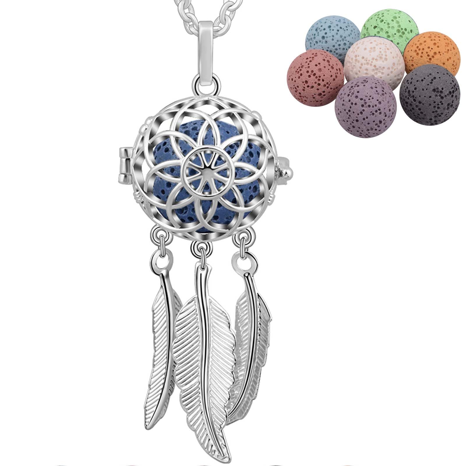 INFUSEU Aromatherapy Necklace, Long Necklaces for Women Aromatherapy Essential Oil Diffuser Dream Catcher Pendant Boho Jewellery Inspirational Naughty Anxiety Birthday Gift for Her Women