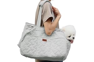 Patazone Pet Carrier Bag for Puppy,Grey,Woman Style,Cat Small Dog Carrier Handbag with Multiple Pockets,Breathable Mesh,Soft Cushion,Pets Tote Purse Picnic Travel Outdoor,7-15lbs