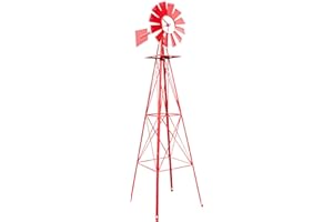 HAHASOLE 8ft Garden Windmill, Heavy Duty Durable Metal Weather Vane for Backyard, Ornamental Windmill for Yard Weather Resistant (Red, 8FT)