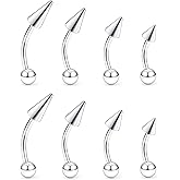 Hnxnskt Angel Bites Piercing Jewelry Surgical Steel Vertical Labret Lip Jewelry 16G Snake Bites Piercing Jewelry Curved Barbell Long Spike Eyebrow Rings for Women Men Bar Length 6mm/8mm/10mm/12mm