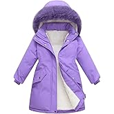 Vryndelle Little Girls Long Coat Winter Puffer Jacket Fleece Parka Snow Waterproof Clothes