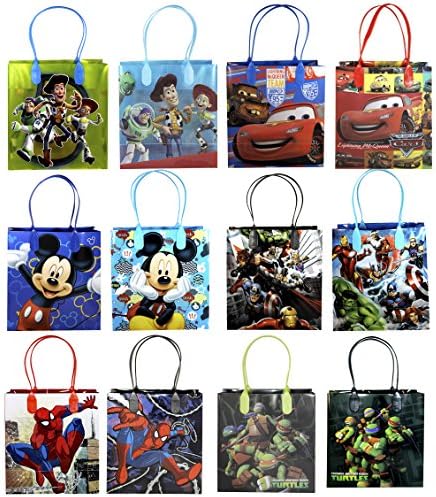 Fieston Express - Treat Goody Havy Duty Plastic Bags for Boys- Assorted Disney Styles - 12 Pieces - Perfect Party Favors