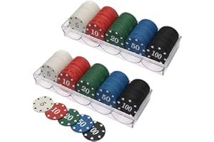 IXIGER Poker Chips Set(200pcs),Poker Chips with Denominations,Plastic Learning Counters Disks and Learning Math Counting Chips, 2PCS Counter chip Holder Game Night Party Supplies