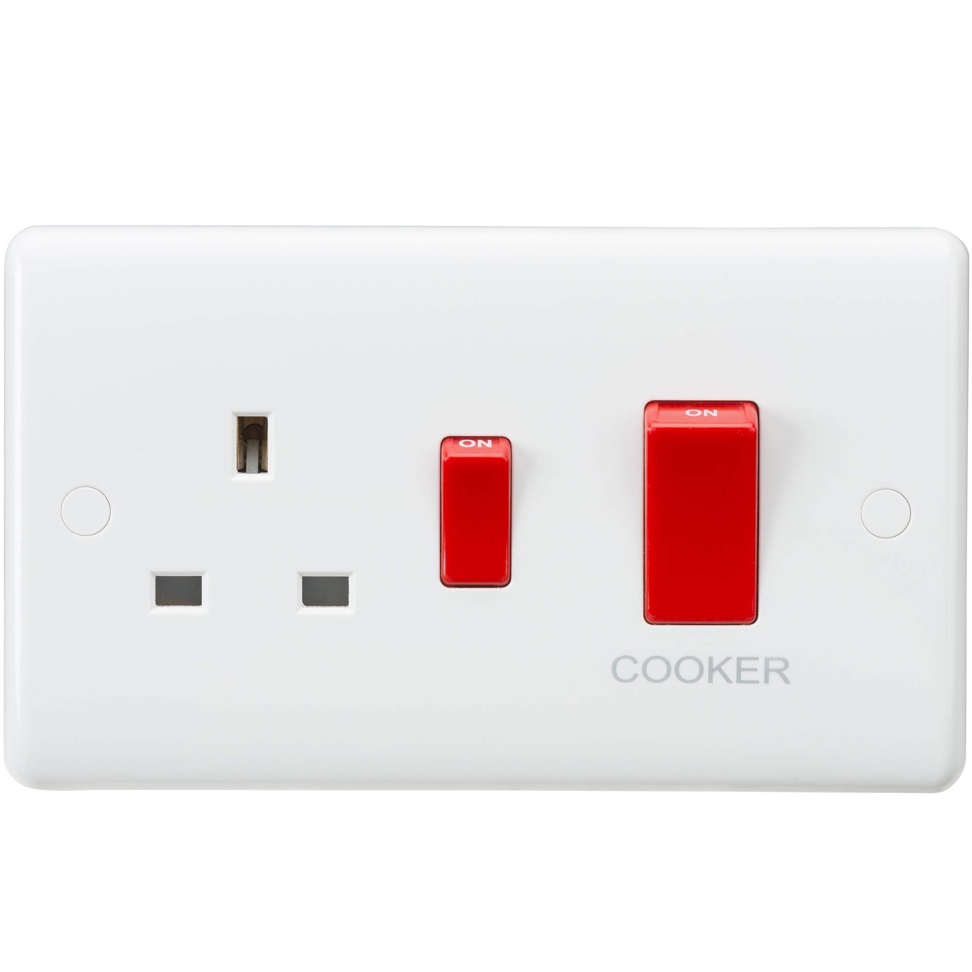 Knightsbridge CU8333 Curved Edge Single Socket with 45A DP Switch in White with White Rockers, Cooker 13A Socket