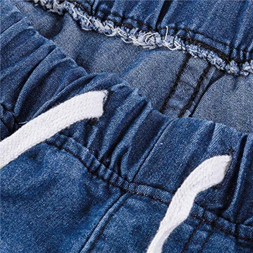 JOFOW Women Pencil Jeans Ripped Distressed High Rise Drawstring Tie Denim Casual Long Straight Leg Ankle Pants Plus Size (XL =US:16-18,Light Blue) - Thumbnail 3