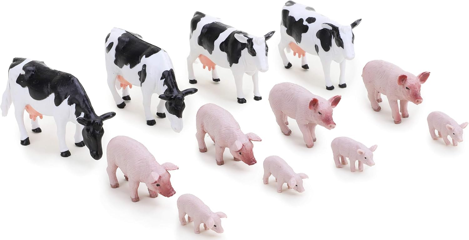Toyland® 1:32 Scale Farmyard Animals Set - The Farm Collection - Collectable Farmyard Animals (12 PIECE COWS & PIGS)