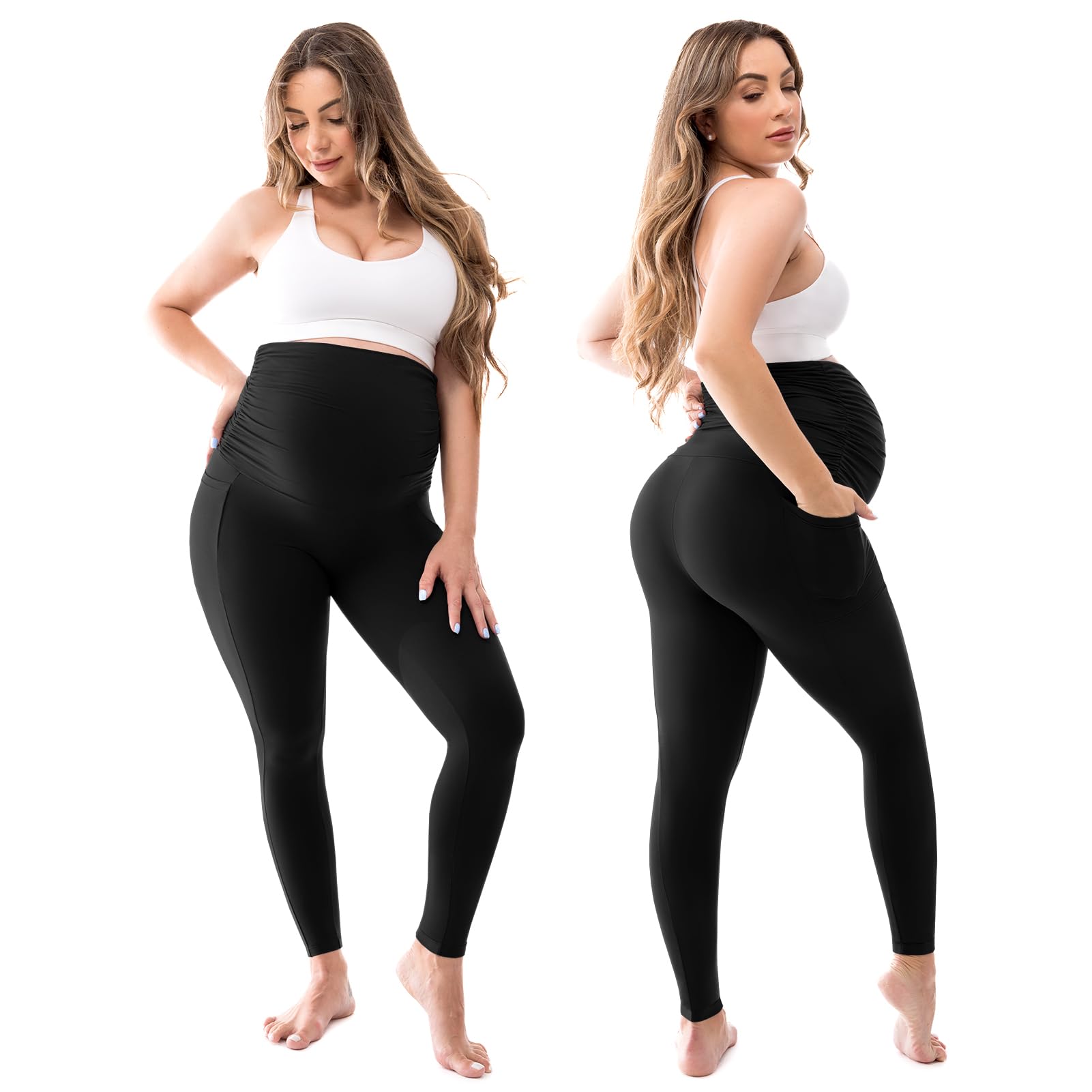 Walifrey Women's Maternity Leggings with Pockets Over The Belly,Pregnancy Yoga Pants Activewear Workout Leggings