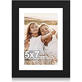 Hongkee 5x7 Picture Frame with Real Glass Wood Frame, 1 Pack (with Mat 4x6) | Black, Display 5 x 7 No Mat for Wall and Tabletop for Photos, Artwork; Fits Home, Office &amp; Gallery Wall Decor