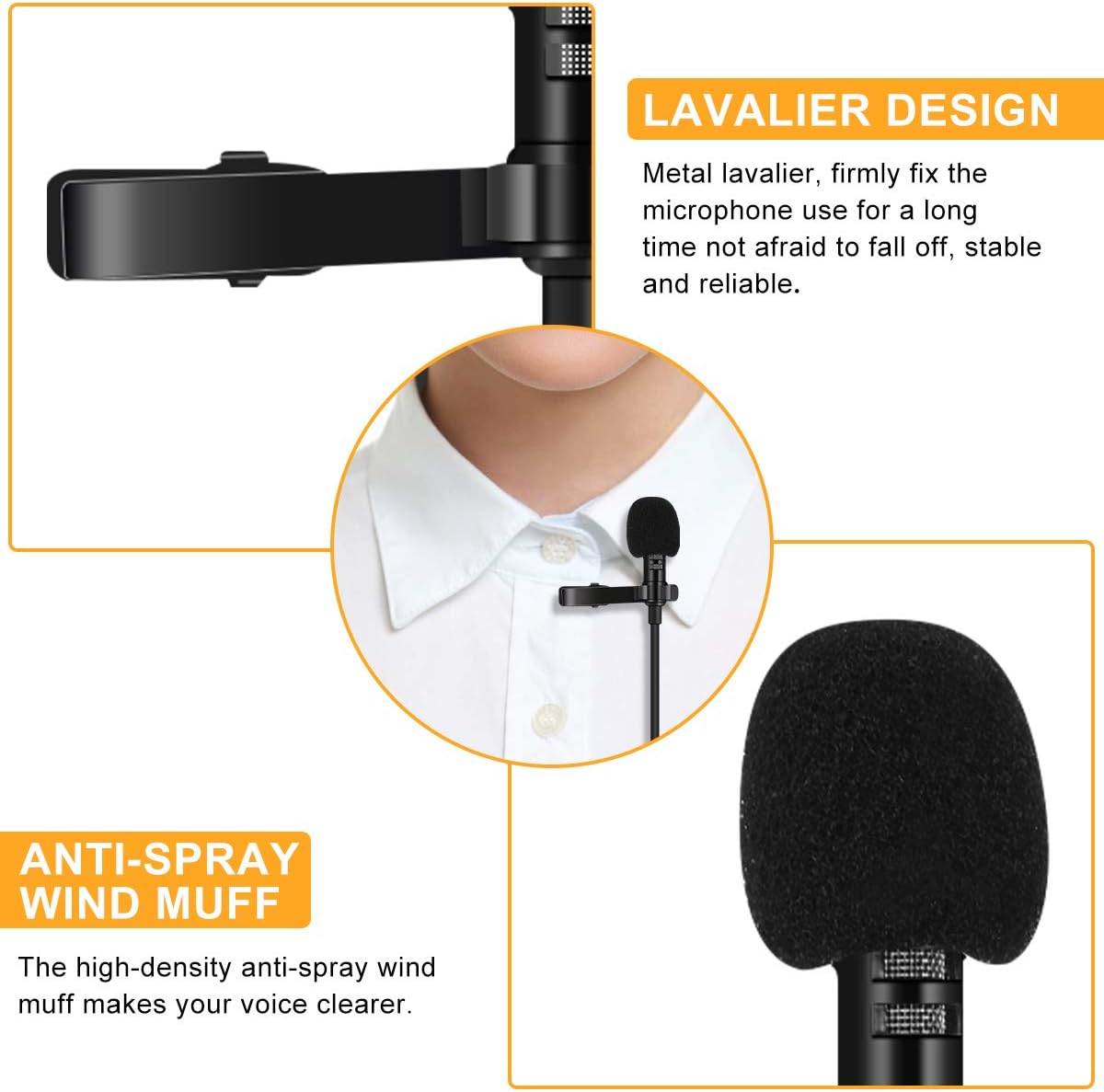 EIVOTOR 2 Pack Professional Lavalier Lapel Microphone,Omnidirectional Lapel Micwith Clip-on Perfect for iPhone Android Smartphone PC&DSLR, Recording Mic for YouTube,Interview,Video Conference,Podcast: Home Audio & Theater
