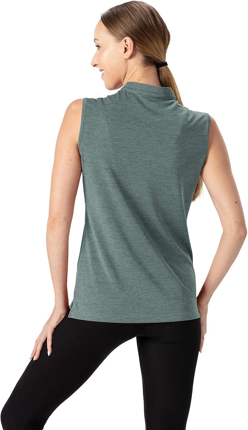YSENTO Women's Dry Fit Tennis Golf Shirts Zip Up Sleeveless UPF 50+ Yoga Gym Workout Tops Shirts: Clothing