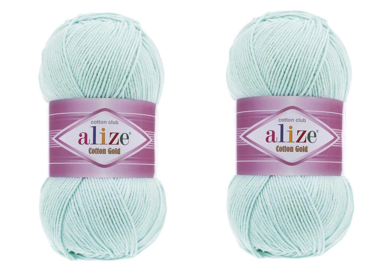 Alize Cotton Gold Yarn 55% Cotton 45% Acrylic Yarn Crochet Hand Knitting Art Lot of 2 Skeins 200gr 722yds (514-ICE Blue)