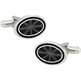 Cuff-Daddy Black Enamel Silver Tone Cufflinks with Presentation Box