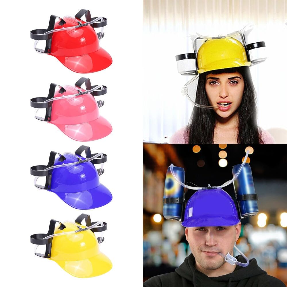 SZHXVIVISY Funny beer hat creative soda beer drinking helmet lazy drink drinking hat for sports events beer can holder cap with hose plsatic drinking helmet hands free party drink dispenser(Pink)