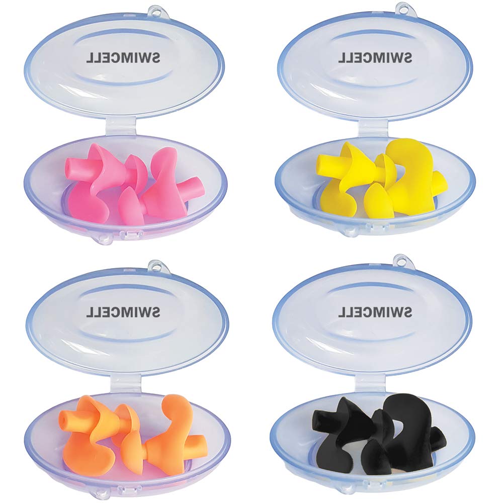 SwimCell Swimming Ear Plugs Adults - Prevent Swimmer's Ear - Soft Silicone Comfortable Fit - Waterproof - Reusable Ear Plugs for Swimming or Showering/Bathing - Multi-Coloured - 4 Pairs