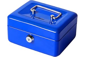 Jssmst Small Lock Cash Box, Locking Money Box for Kids with Slot on Top, Blue Lock Box, 5.91 x 4.72 x 2.95 inches, CB003-BL