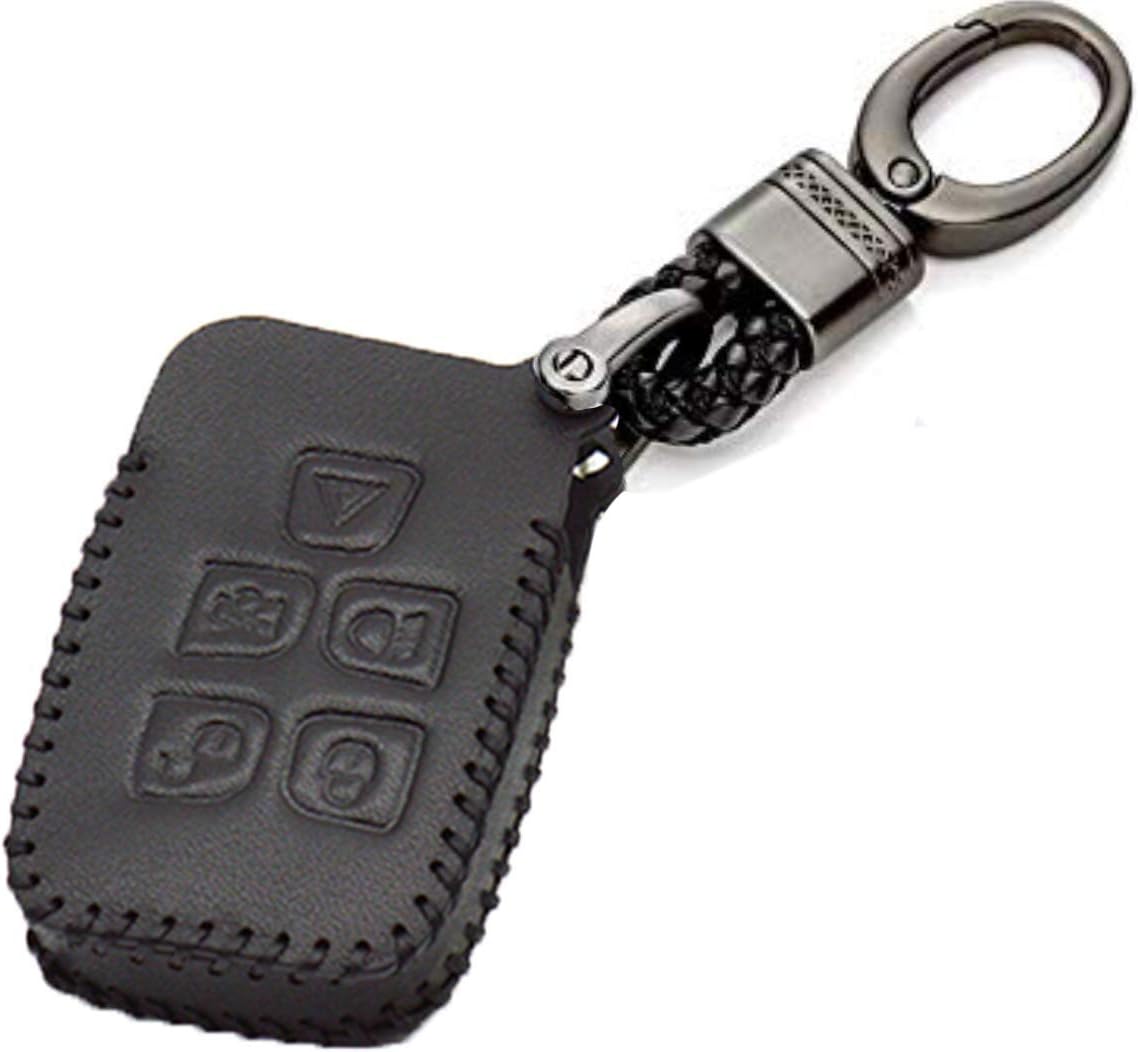 ACUTAS Leather Car Key Cover Cases Fit for Jaguar Xf XE XJ F-PACE XFJ i-pace 4 Freelander (Black)