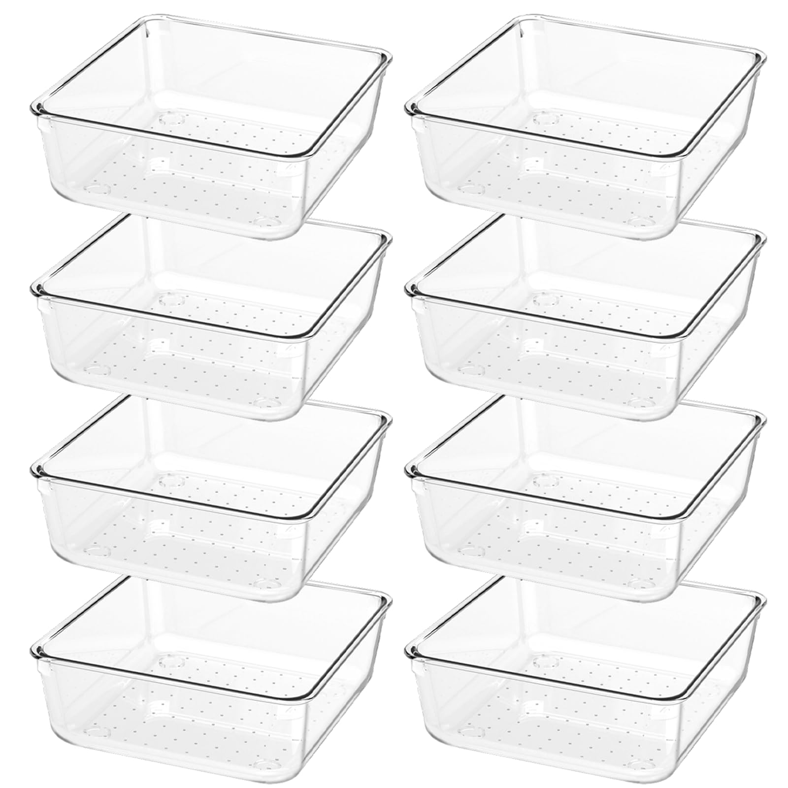 Giklux 8 Pcs Clear Kitchen Drawer Organiser Trays, Acrylic Desk Drawer Dividers Organisers for Cutlery, Kitchen, Cosmetics, Makeup, Utensils, Vanity, Office, Stationery, Plastic Draw Storage Organiser