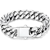 U7 Cuban Link Bracelets for Men Stainless Steel Wrist Bracelet Silver Black Gold Cuban Hand Chain Bracelet for Mens Women, 5/7/9/12mm Width, 7.5/8.3/9 Inch Length Classic Jewelry with Box Packed