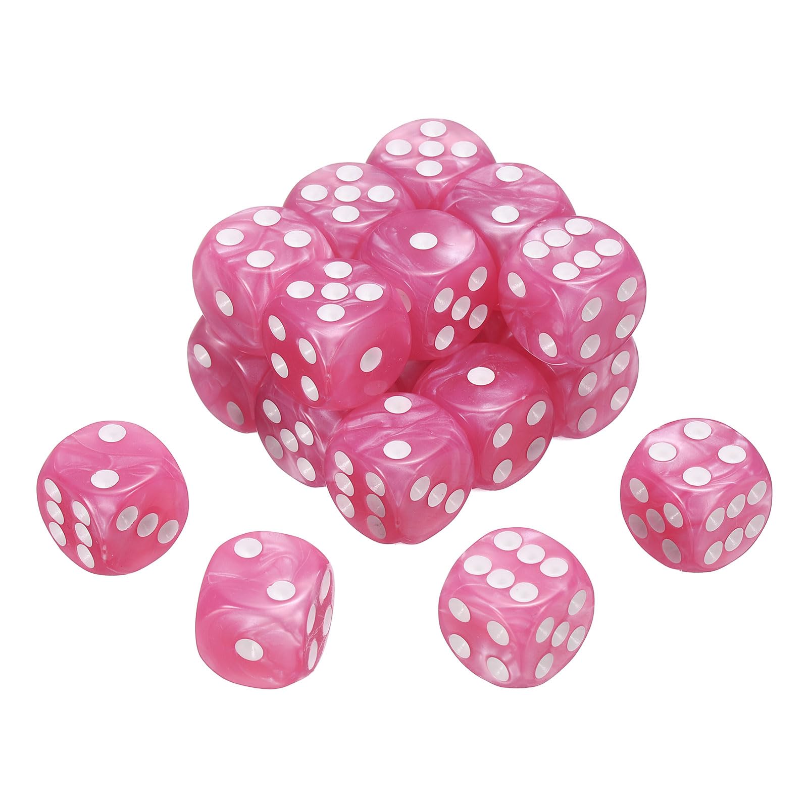 sourcing map 24Pcs 6 Sided Colored Standard Dice, 16mm Acrylic D6 Mini Polyhedral Pearl Pattern Game Dice Set for Table Games, Pink/White Point — image 1