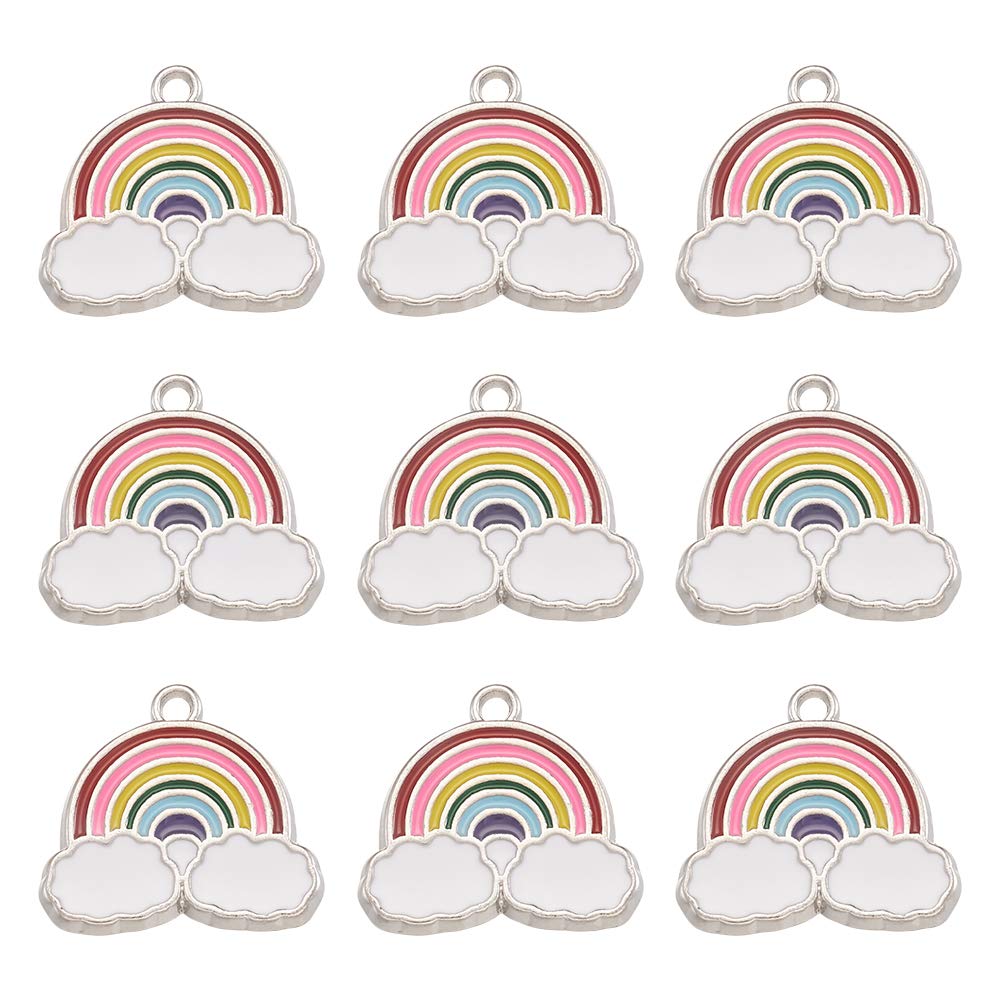 PandaHall 100pcs Rainbow Clouds Enamel Charms Pendants 17.5x19x1.6mm Alloy Dangle Pendant for DIY Jewelry Making