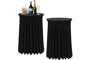 BDDC Cocktail Table Covers - 2 Pack 32"x 43" Black Cocktail Table Tablecloth with Natural Wavy Round Table Skirt Fitted High Top Table for Bar Wedding Party Banquet