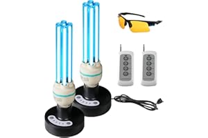 COOSPIDER UV 36Watts UV Sanitizer Lamp 2pack 72w with Remote Control Powerful Ozone UVC Light with E26 Base for Basement/Bedroom/Kitchen/Office/Storehouse/Car, 3-Gear Timer 110V