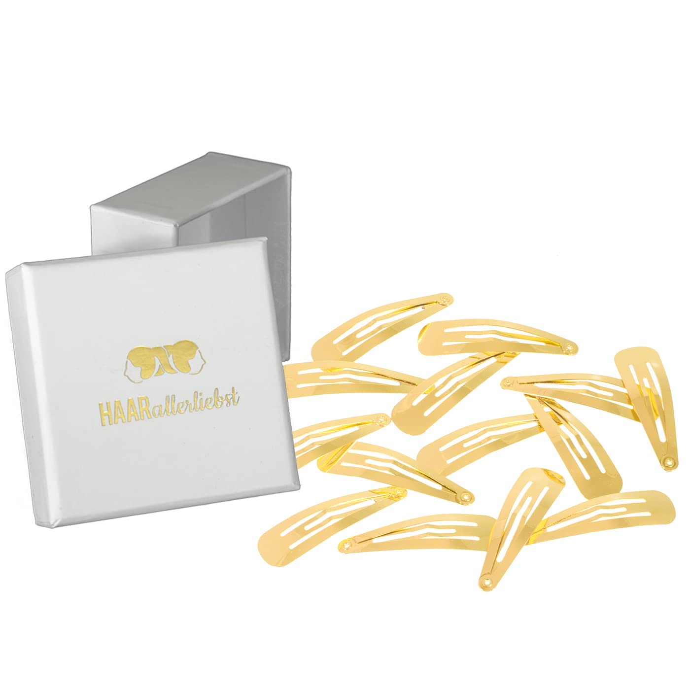 Haarallerliebst Regular Length Hair Clips for Kids & Women - Pack of 14 in Shiny Gold (5 cm) with White Storage Box - Ideal for Normal Hair — image 1