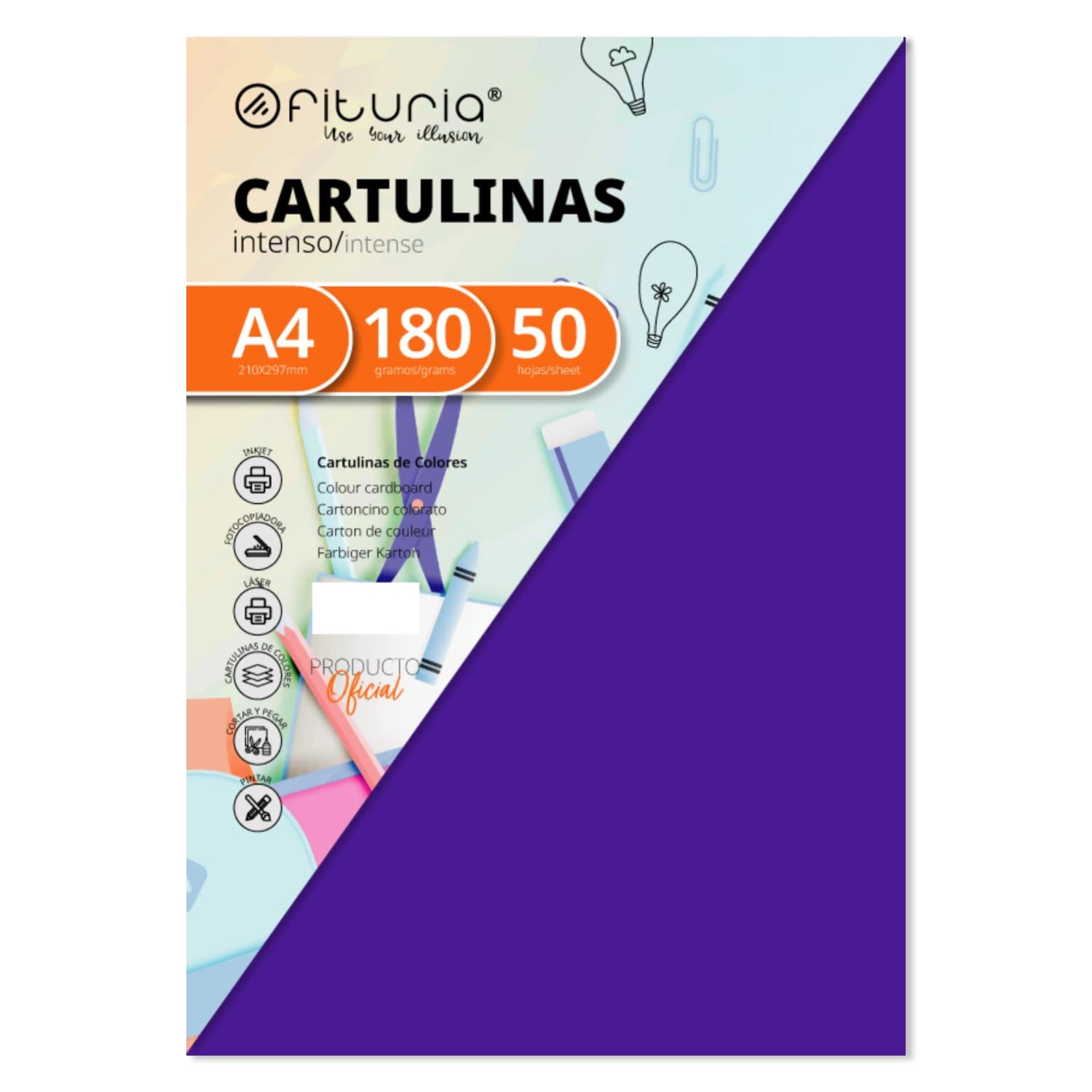Pack of 50 Purple Coloured Cardstock Size A4 180 g
