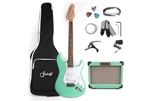 Fojill Full Size Beginner Kit Electric Guitar Guitars Set Starter Package with Amplifier, 600D Bag,Picks, Cable, Strap, Extra Strings