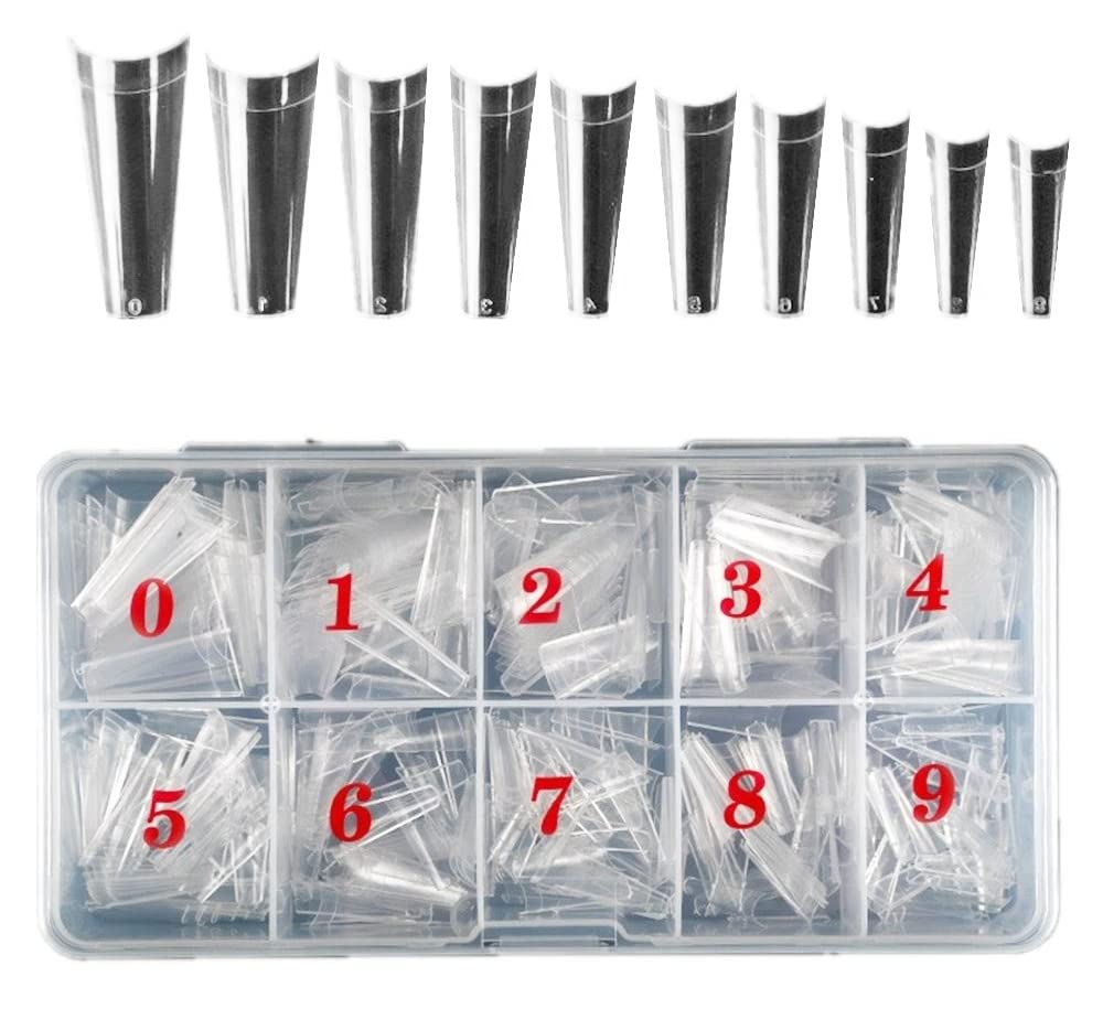 500 Pcs Long Coffin Nails Clear Coffin Acrylic Nail Tips Half Cover Rectangle Fake Acrylic Nails for Women Girls and DIY Nail Art Natural False Nails
