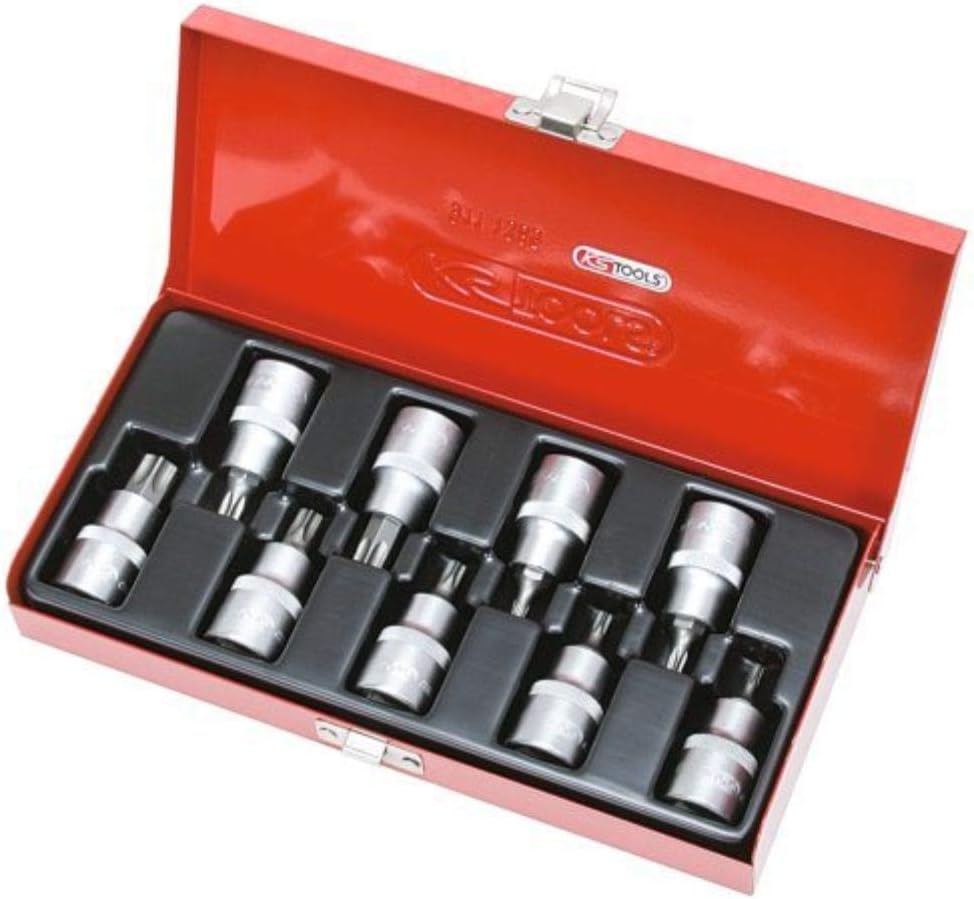 KS Tools 1/2 922.1890 9-Piece Socket Set Torx Screwdriver T20 - T60, Red, Variety Pack