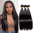 Straight Human Hair 3 Bundles 18 18 18 Inch Brazilian Hair Straight Weave Bundles Human Hair 100% Unprocessed Virgin Hair Weft Real Human Hair Extensions for Black Women Natural Black Color