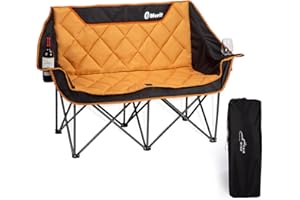 EMERIT Oversized Double Duo Camping Chair Folding Camping Loveseat 2 Person Camping Couch Heavy Duty Lawn Chairs for Outside with Padded Seats & Armrests-Support 650LBS