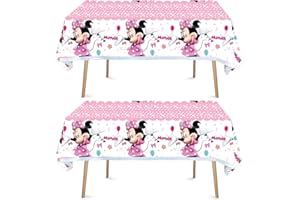 Ananju 2pcs Minnie Mickey Mouse Tablecloth Table Cover, for Minnie Mickey Mouse Theme Birthday Party Supplies Decorations (70" x 42") (2pcs)