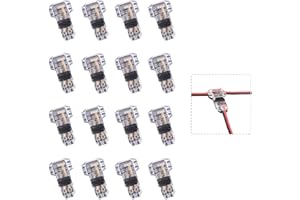 BRIGHTFOUR Low Voltage Wire Connectors, No Soldering No Wire Stripping, 3 Way 2 Pin Small Wire Connectors, Compact T Tap Connectors, Fits 24-20 Gauge Wires, 16 Pack